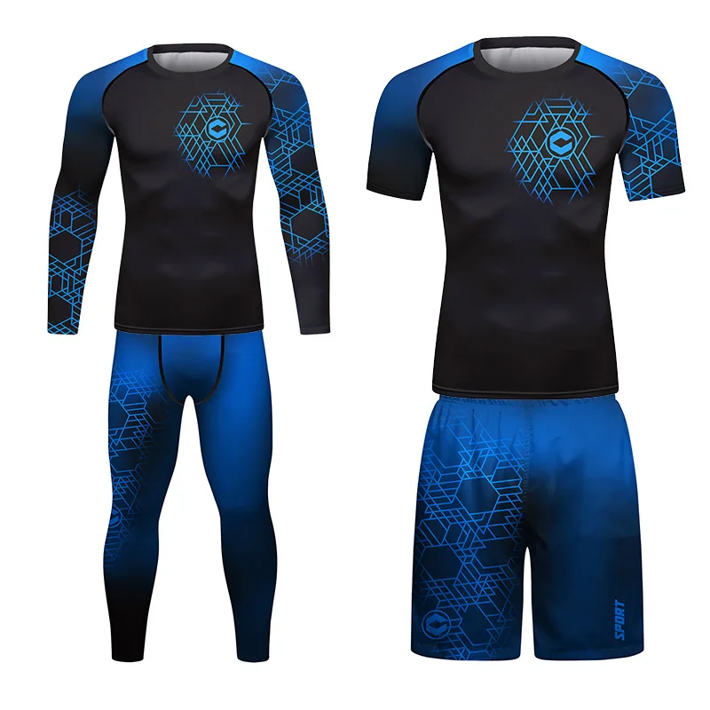 

Men Rash Guard 3/4pcs Sets Boxing Suit Bjj Rashguard male Kit MMA Compression T-shirt+Leggings Cothing Men's Tracksuit Sportsuit