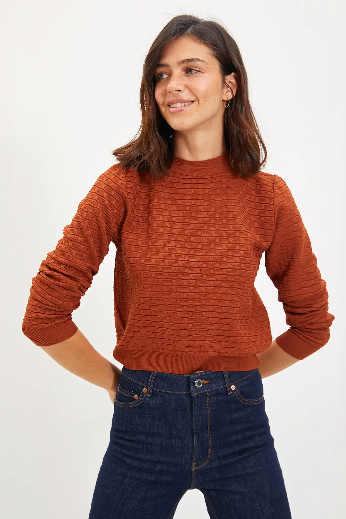 

Trendyol Mesh Detailed Crop Knitwear Sweater TWOAW22KZ1675