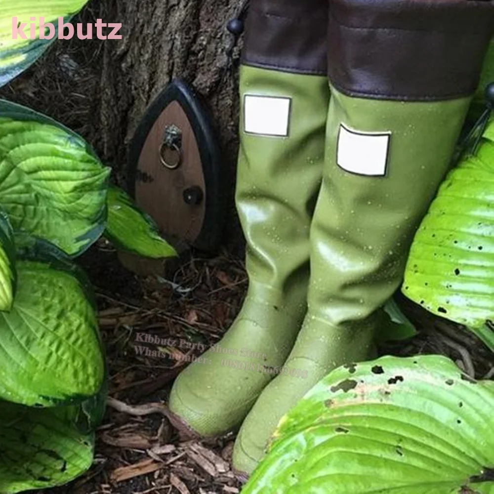 

Birdwatching Rain Boots Lightweight Drawstring Pull-Top Travel Leather Round Toe Flat With Pleated Rider Sleeve Women Shoes New