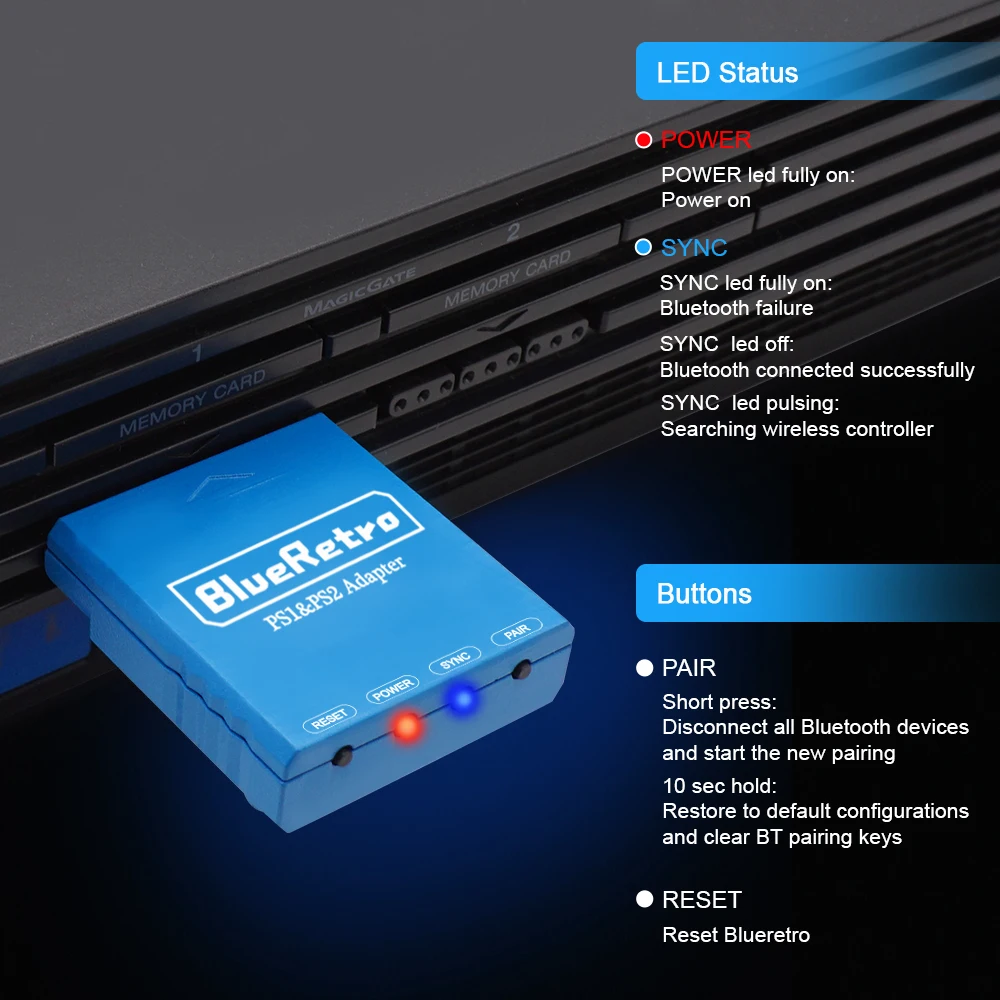 Blueretro-Adaptador de controlador inalámbrico multijugador para PS2, PS1, Compatible con PS3, PS4, PS5, Switch, XBOX One, bluetooth, controlador
