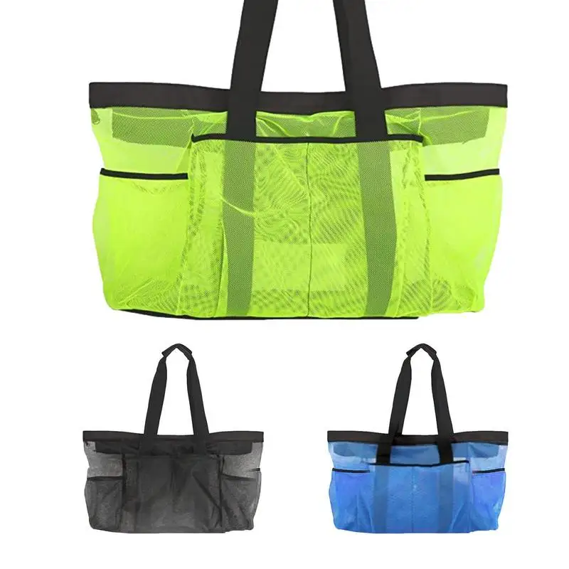 

Beach Toy Bag Large Beach Tote Bag Lightweight Beach Bag Large Beach Towel Bag With 8 Pockets Nylon Mesh External Zipper Bag