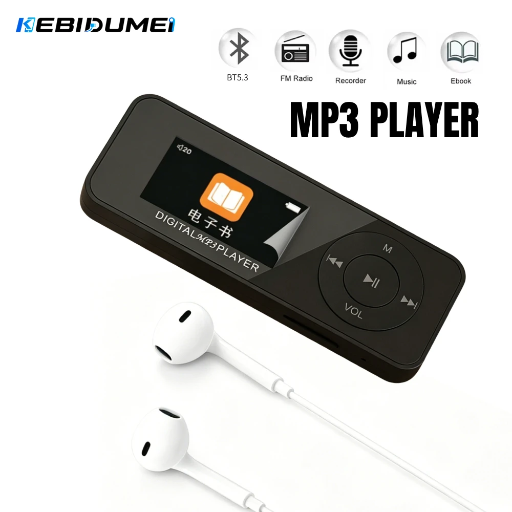 Фото Мини-плеер KEBIDUMEI MP3 с Bluetooth 5.3, портативный проигрыватель для студентов, для плавания, бега, езды на велосипеде, со встроенным динамиком, поддержкой FM-радио и электронных книг №1
