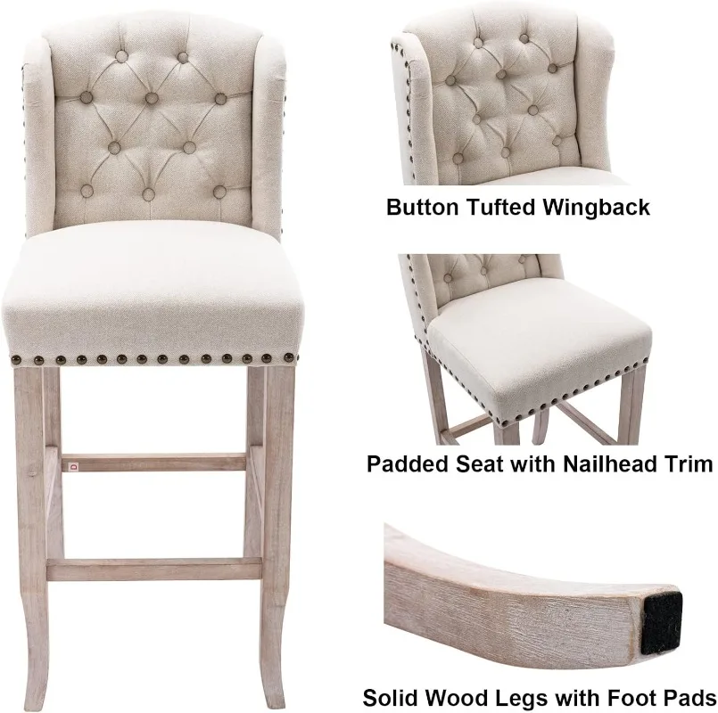 Классическая ворсовая барная стулья размером 30 дюймов с 4 льняными оборками