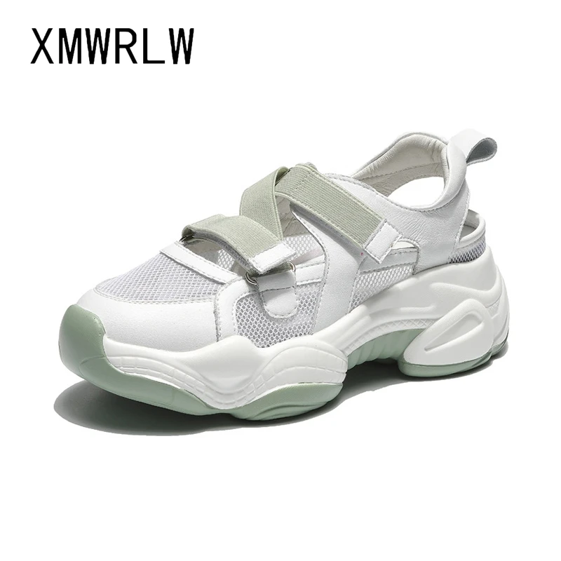 

XMWRLW Women Summer Sandals Genuine Leather Casual Hook Loop Sandals For Women Summer Shoes High Heels Ladies Non-Slip Sandal