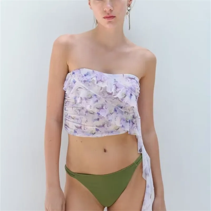 

Новинка, Модный женский летний облегающий Топ без рукавов, фиолетовый цветочный укороченный топ без рукавов с открытыми плечами, приятный для кожи, лидер продаж