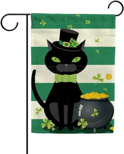 Garden Flag Double Sided Durable Yard St. Patrick&ampaposS Day Black Cat Fade Resi