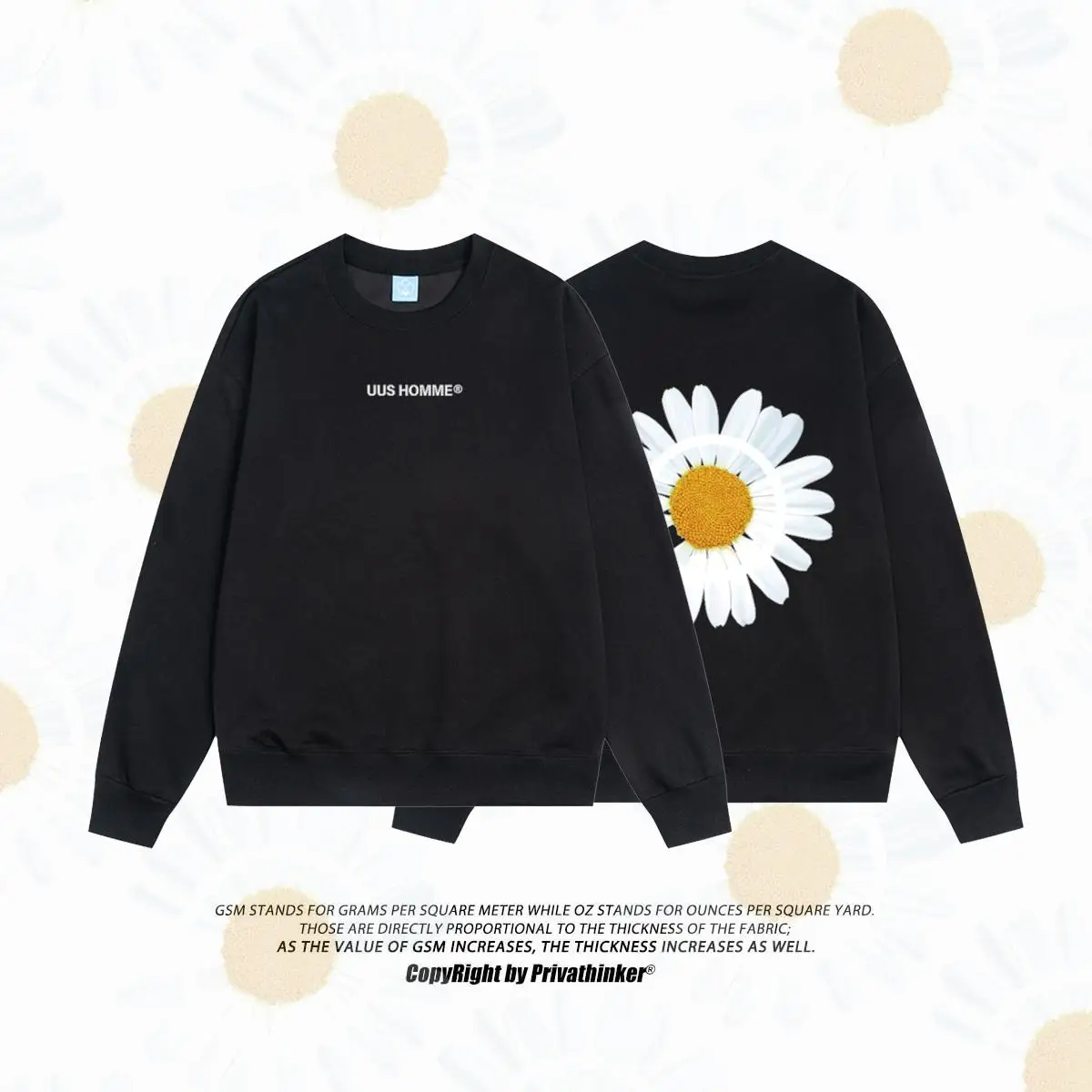 

Autumn New Sweatshirt Men Loose O-neck Tops Fashion Daisy Graphic Hoodies Y2k Pullovers Casual Oversized Female Brand Tops