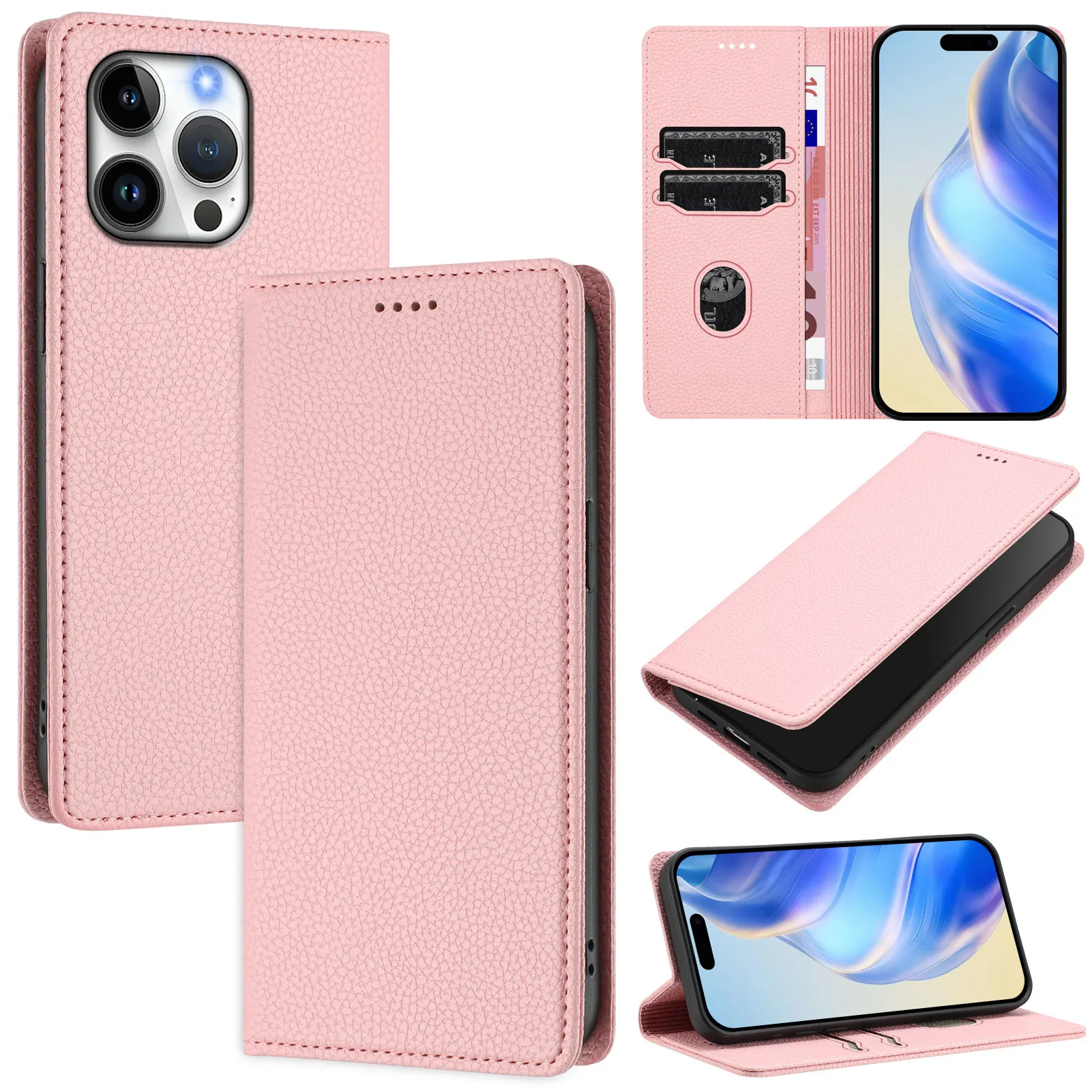 Фото Кожаный чехол-флип с текстурой личи для Redmi Note 11 Pro Plus 11R 11E 11S 10 10T 9 8 7, магнитный чехол для телефона с 2 слотами для карт №5