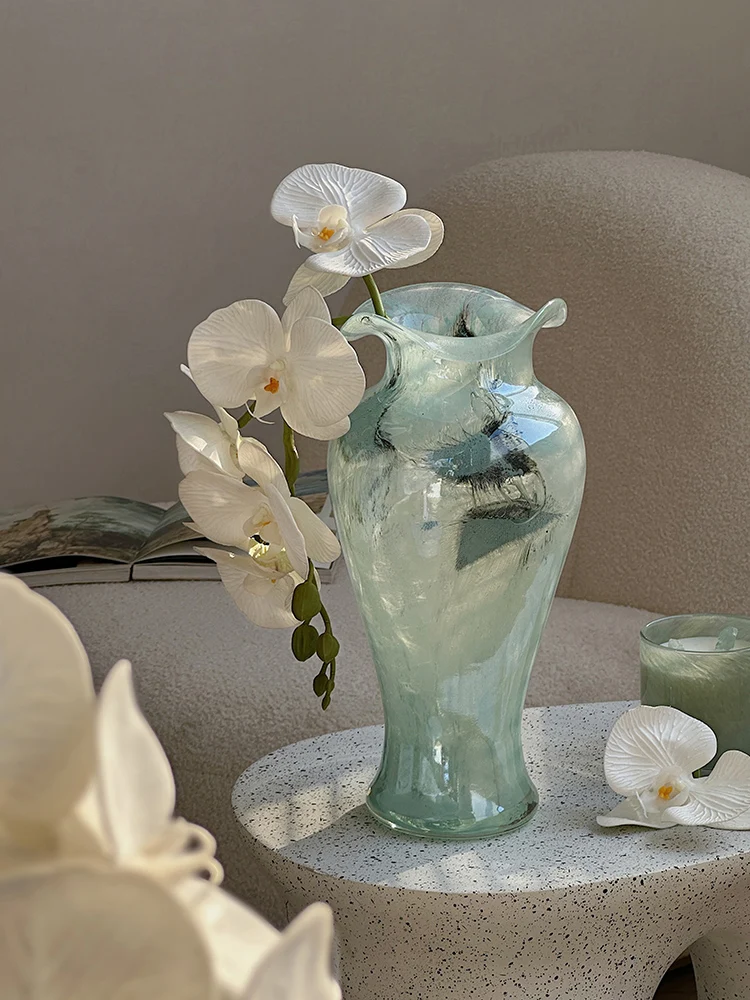 Китайская ваза из голубого стекла в стиле ретро кружевное декоративное