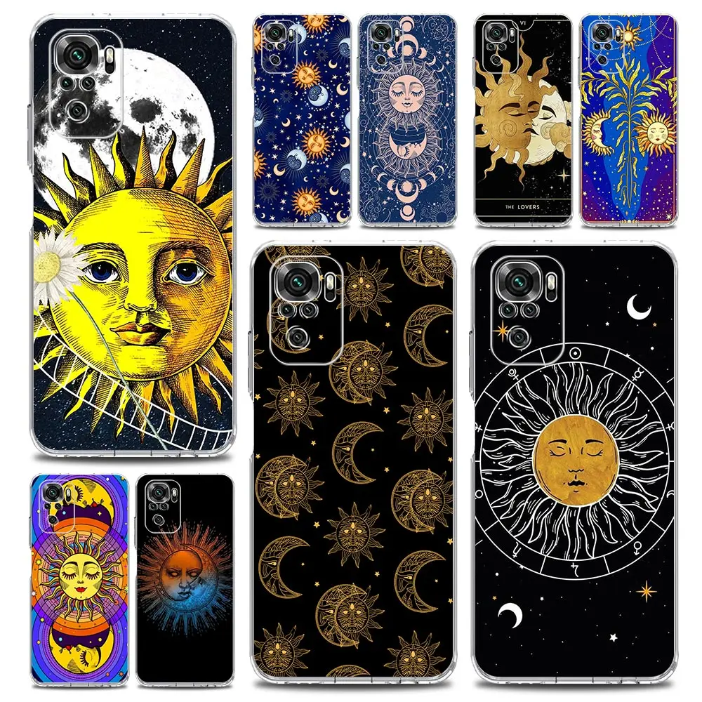 

Funny Sun Moon Face Clear Phone Case For Xiaomi Redmi Note 12 5G 9S 9 8 10 11 Pro+ 9T 8T 10C 9C 9A 7 Pro TPU Silicone Back Cover