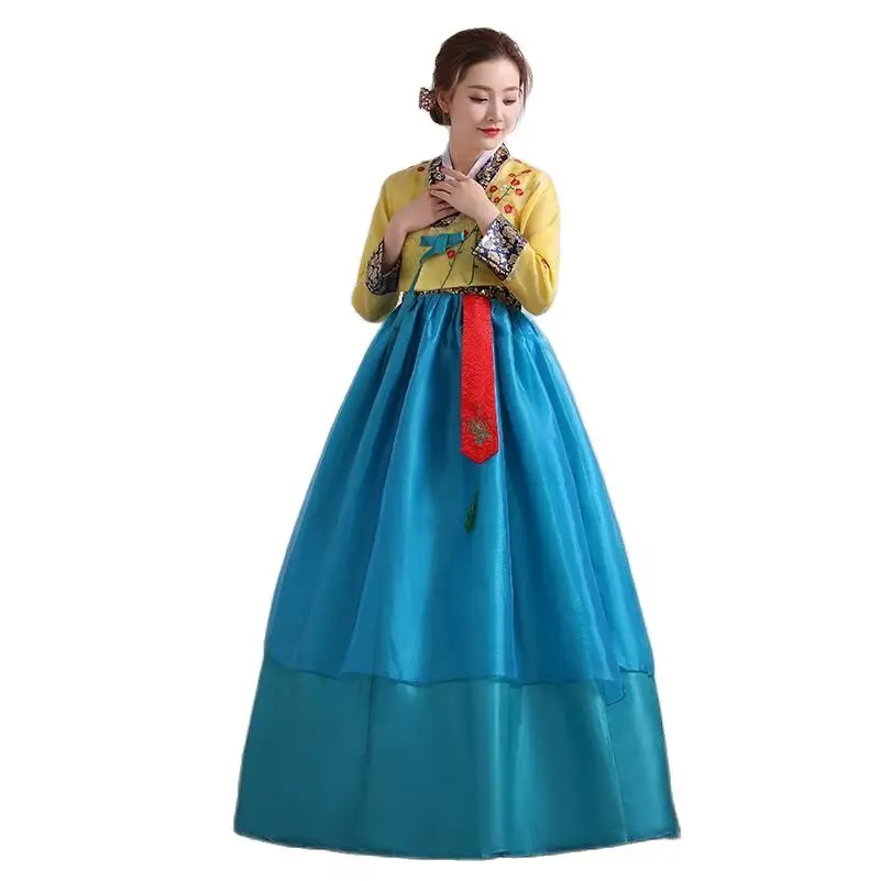 

Korean Traditional Female Clothing Evening Party Dress National Folk Dance Stage Wear Vintage Embroidered Hanbok Asian Costume
