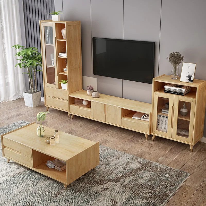 

Tea table TV cabinet modern and contracted living room solid wood leg receiving cabinet Nordic small family wall cabinet