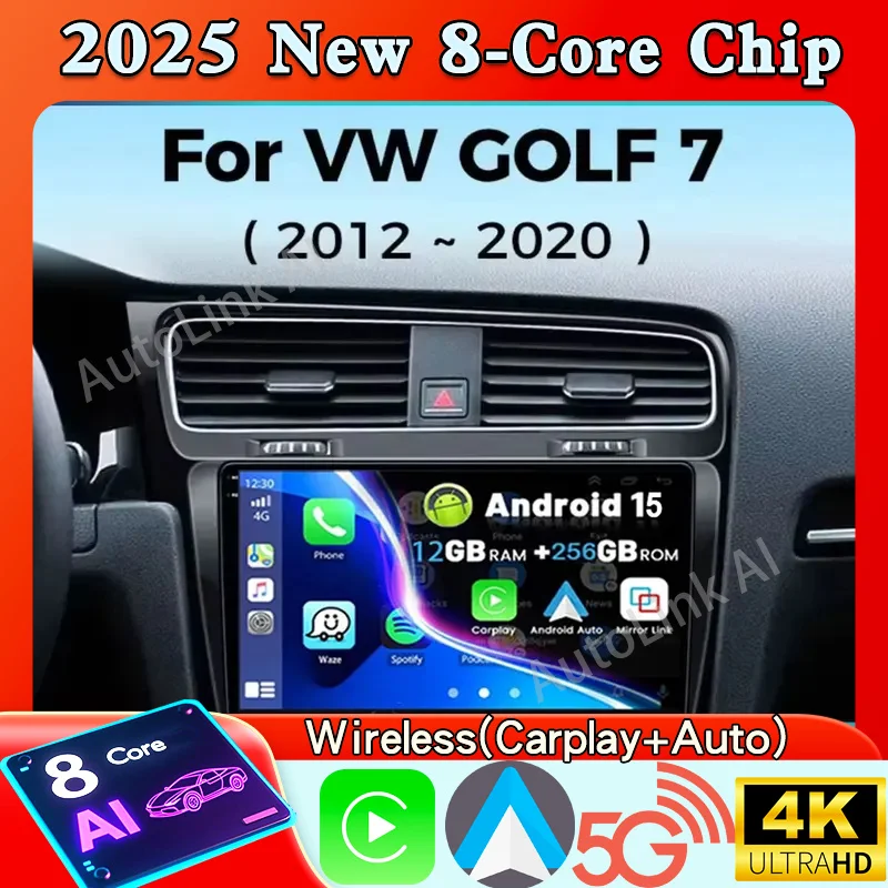 Фото Android 15 для Volkswagen VW Golf 7 MK7 GTI 2011-2021 Автомобильный радиоприемник Carplay HD Мультимедийный авто Qualcomm GPS Стерео Видеоплеер 2din №1