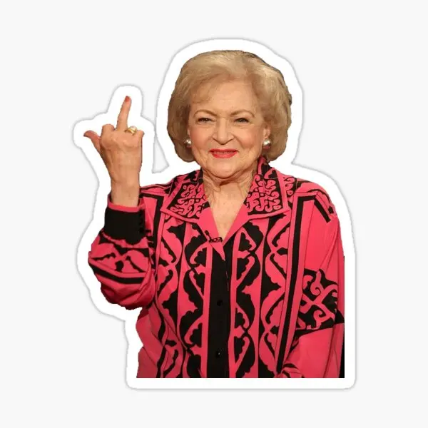 

Betty White Middle Finger 5PCS Stickers for Luggage Cute Water Bottles Home Laptop Background Anime Stickers Cartoon Print