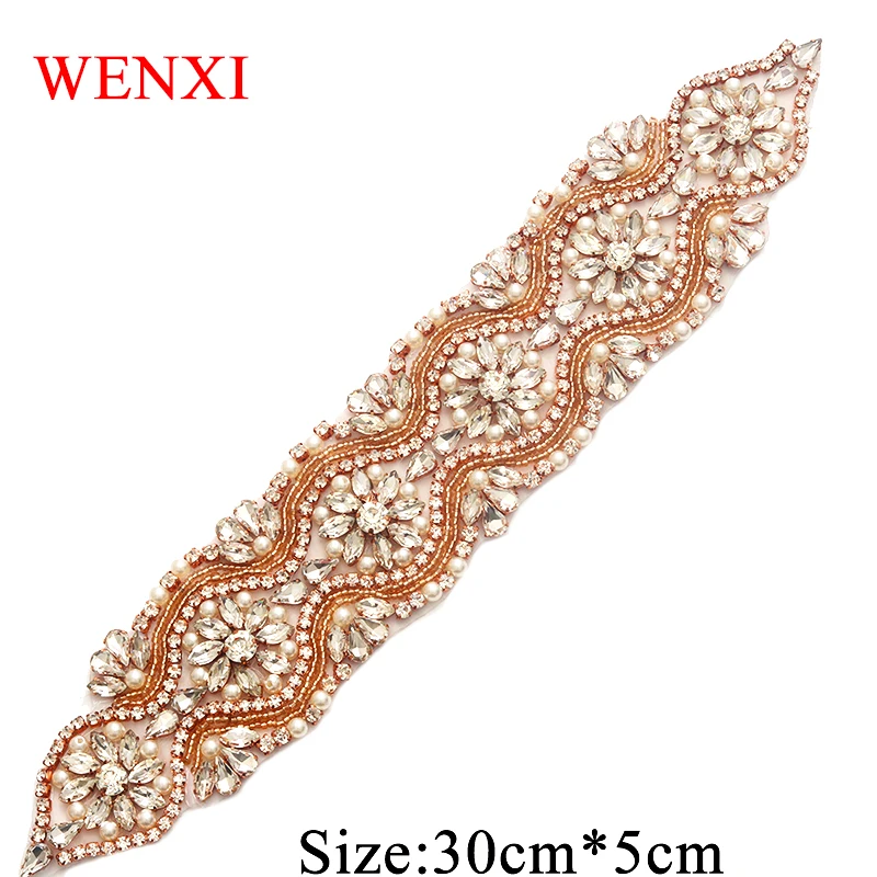 

WENXI 1PCS Bridal Beaded Sewing Silver Crystal Rhinestone Applique For Wedding Dresses DIY Iron On WX839
