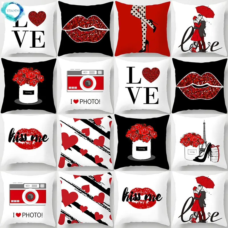 

Heart Love Red Lips Print Decorative Cushions Pillowcase Polyester Cushion Cover Throw Pillow Sofa Decoration Pillowcover 40904