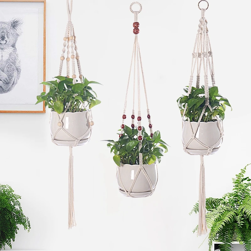 

Handmade Flower Hanging Pot Rope Net Plant Hanger Baskets Flowerpot Holder Wall Decor Knotted Lifting Rope Home Garden Supplies