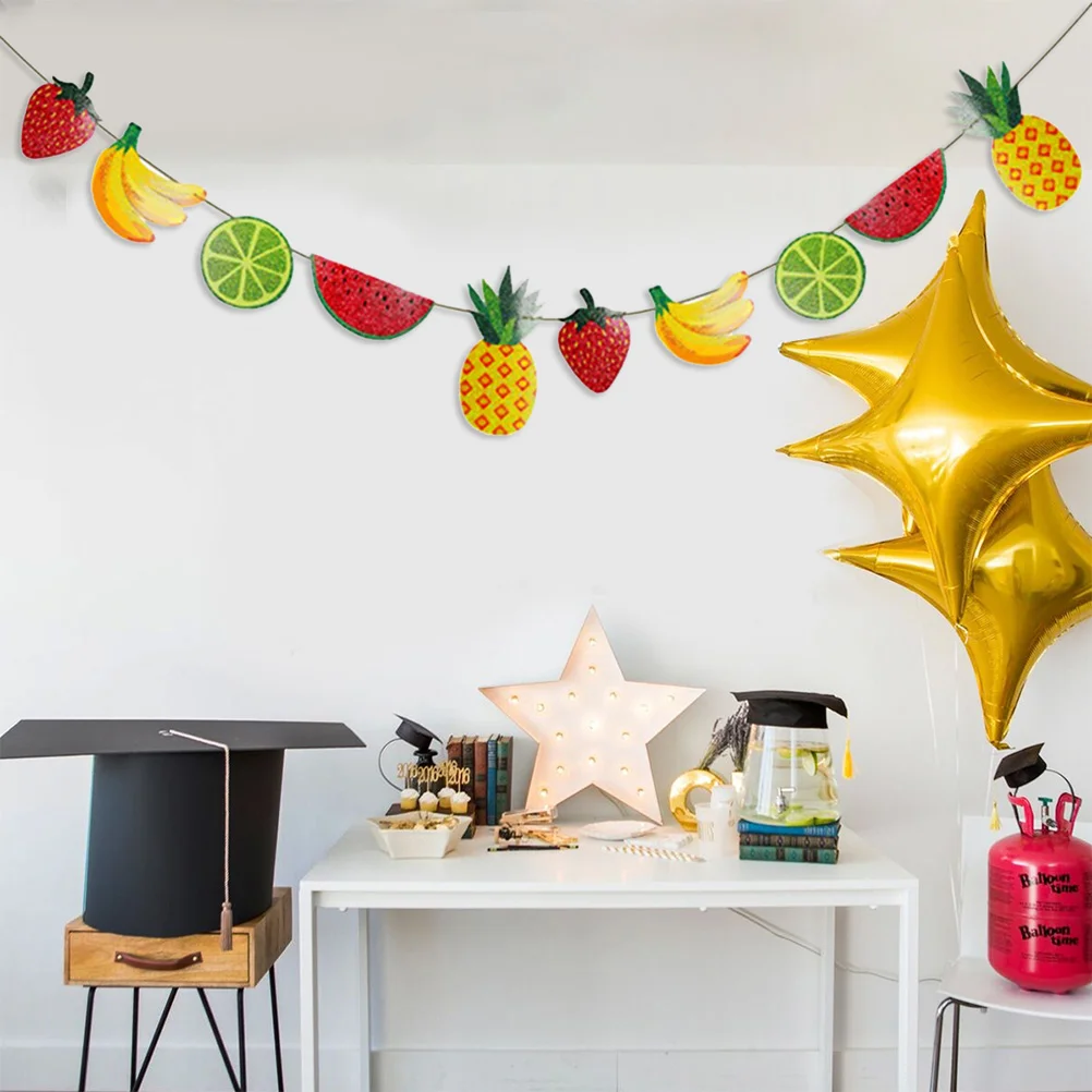 

Hawaiian Fruits Banner Watermelon Banana Pineapple Shape Garland Flag Banner Streamer Glitter Bunting Flag Party Decoration （