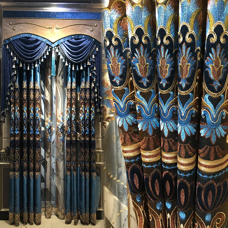 

Европейские Роскошные занавески для гостиной, Роскошные роскошные большие бархатные занавески из водорастворимой ткани с вышивкой на заказ