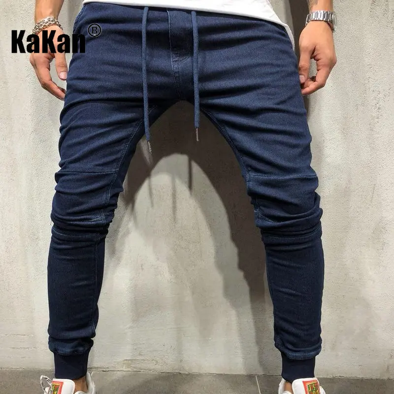 Kakan - Spring and Autumn New High End Slim Fit Small Foot Jeans for Men, Black, Blue Casual Sports Stretch Long Jeans K39-1516