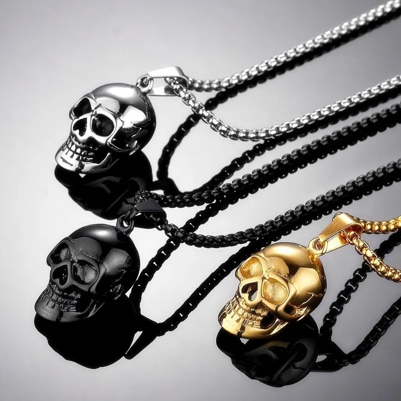 

Fashion men gold plated skull chain necklace hip hop jewelry Gothic Skull Pendant Necklaces for men anniversary gift wholesale