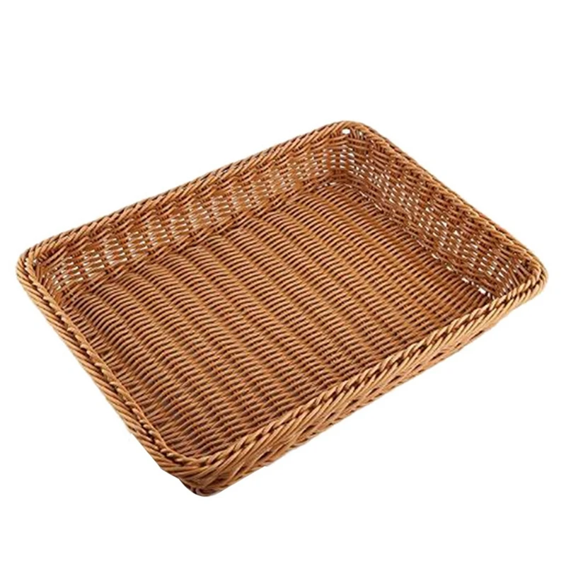 

3X Wicker Storage Basket, Bread Basket Bread Shop Supermarket Display Basket,Brown
