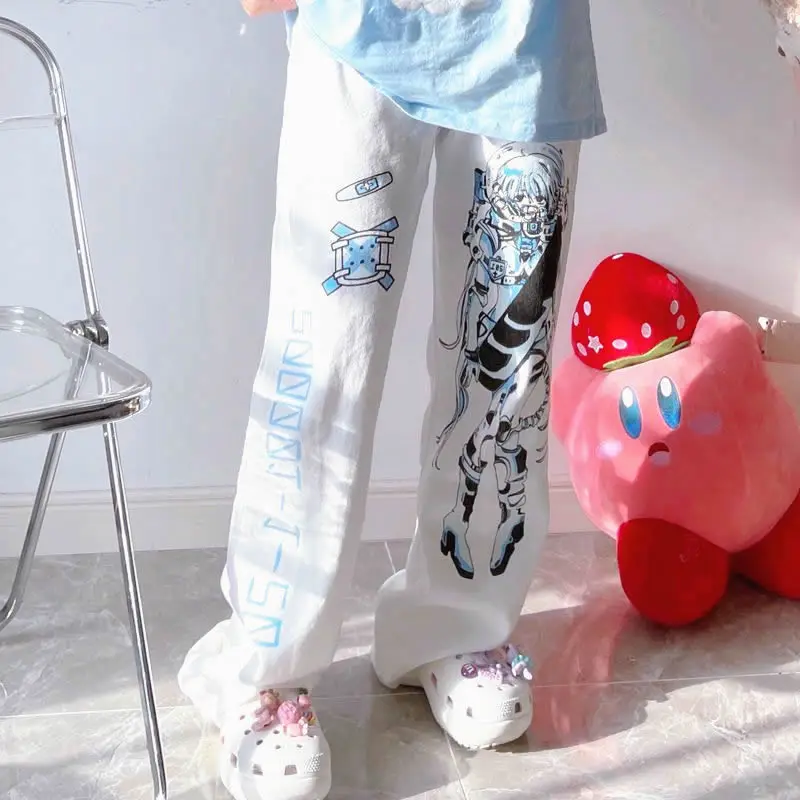 Женские модные милые брюки в стиле хип-хоп с аниме Y2k широкие уличная одежда