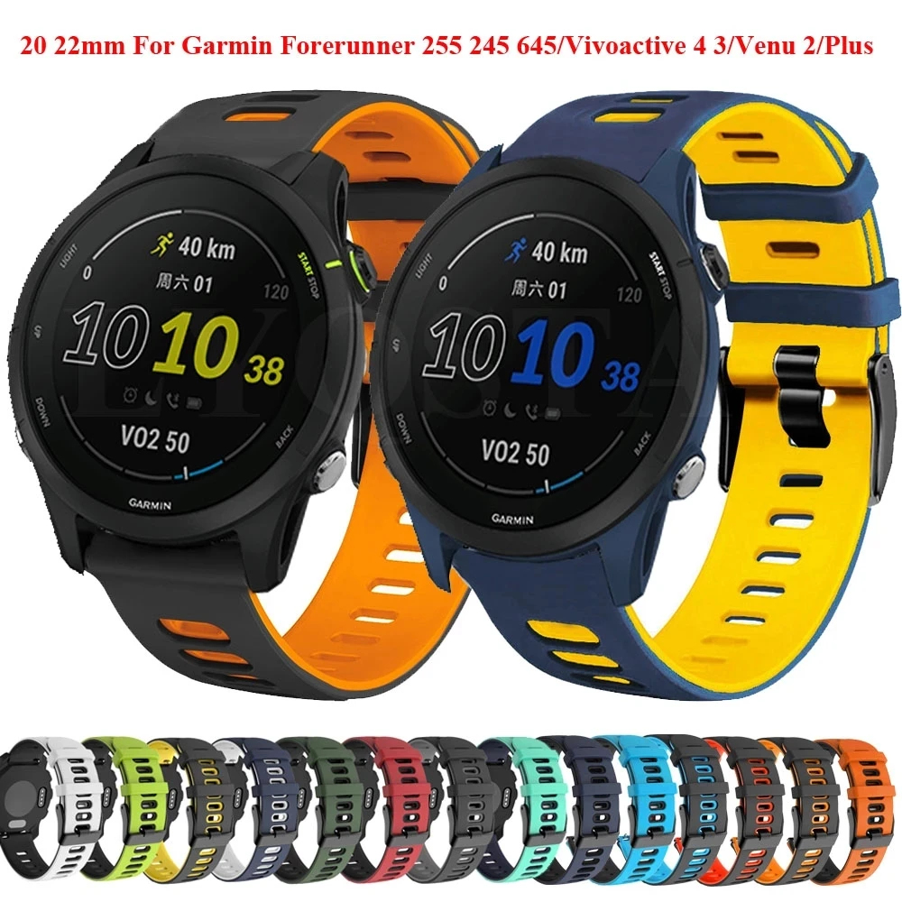 

22 20mm Silicone Band For Garmin Forerunner 265 965 255 255M 245 645 158 55/Venu 2 Plus/Vivoactive 4 3/Venu SQ 2 Bracelet Straps