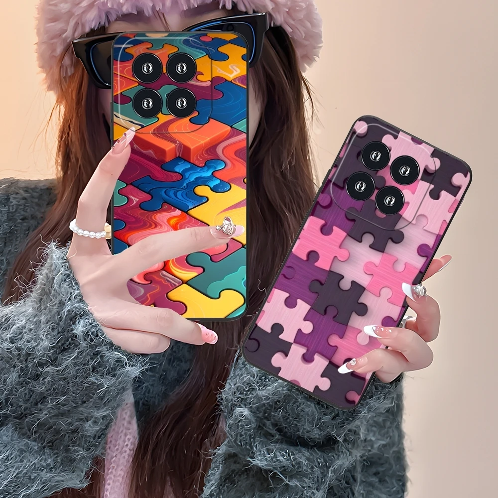 Puzzle Pretty Fashion Mobile Cell Phone Case for Xiaomi 14 13 12 11 10 9 T Ultra Lite Pro S SE X 5G Black Soft Cover Shell
