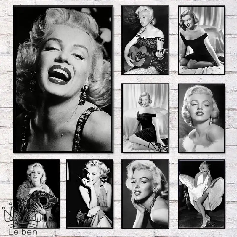 

Movie Star Marilyn Monroe Portrait Poster Vintage Black and White Canvas Painting Wall Art Pictures for Living Room Decoration