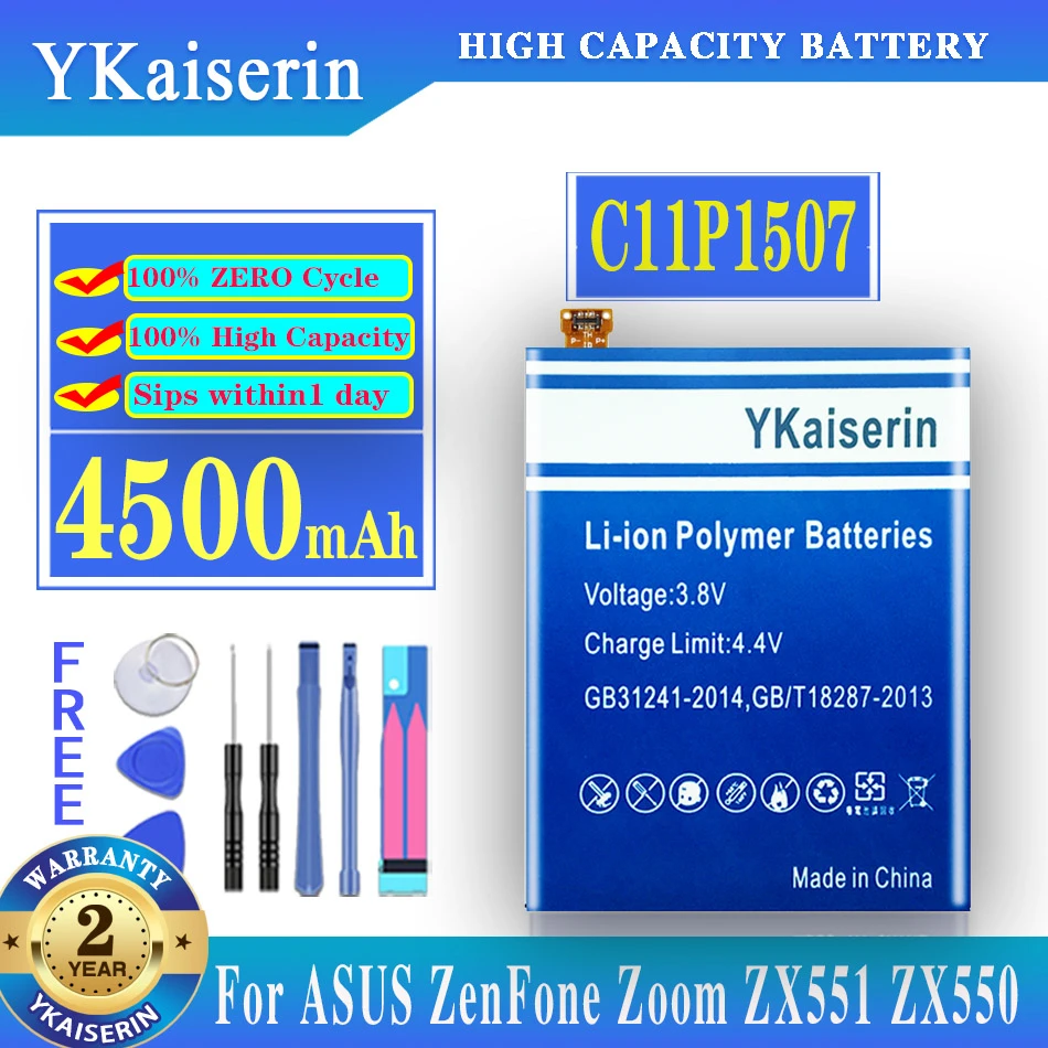 

YKaiserin 4500mAh C11P1507 Battery For ASUS Zenfone Zoom ZX551ML Z00XS ZX551 Z00XSB Batteries + Free Tools