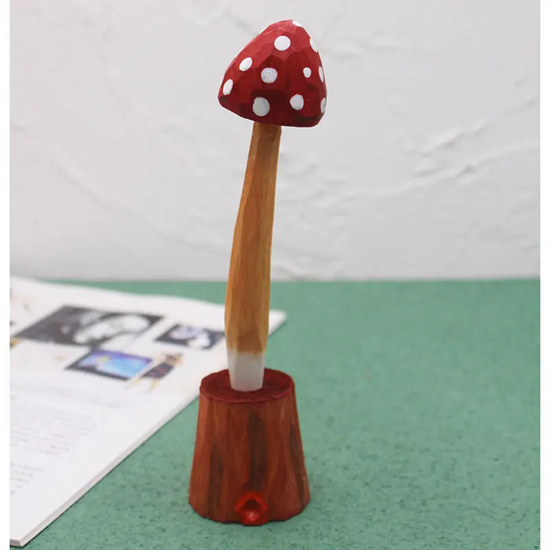 

Hand Carved Wood Crafts Mushroom Pen with Holder Signature Pen Craft Wood Carving Handmade Kids Toy Desktop Decoration