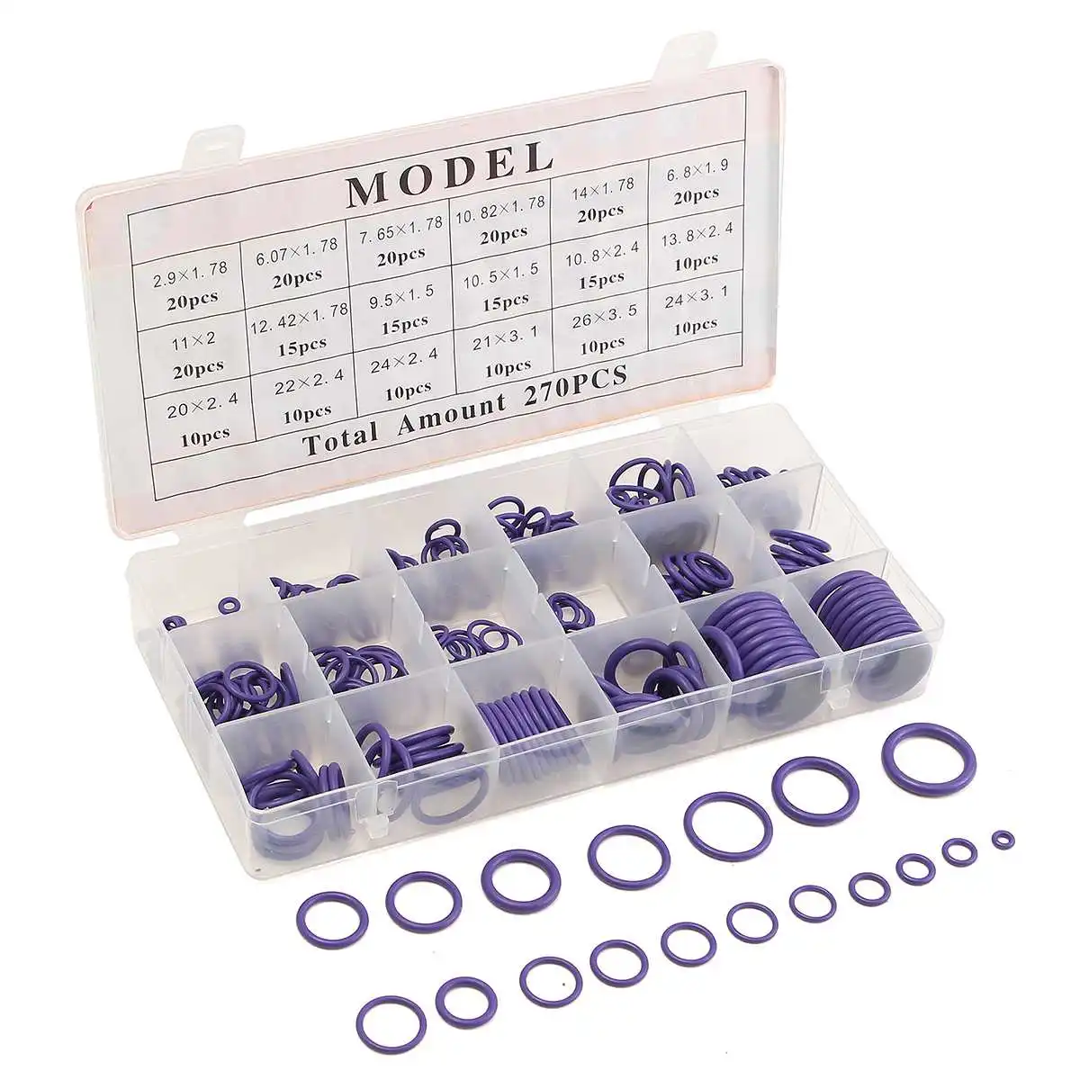 

270 шт./компл. ассортимент резиновых шайб кондиционера для R22 R134a зеленые/фиолетовые уплотнительные кольца уплотнительные прокладки 18 размер...