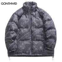 Winter Jacket Men Parkas Streetwear Hip Hop Bandana Paistey Print Thick Warm Padded Coat 2022 Harajuku Fashion Casual Outwear