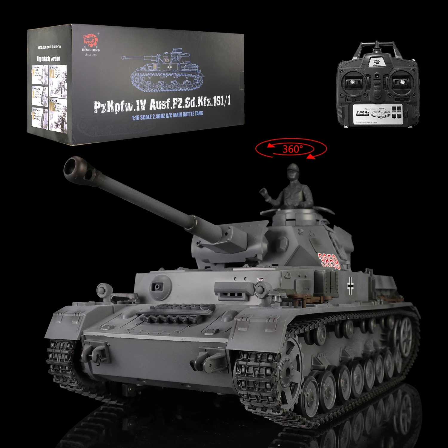 

Henglong 1/16 Gray 7.0 Plastic German Panzer IV F2 RTR RC Tank 3859 360° Turret Infrared Function Speaker BB Shooting TH17412