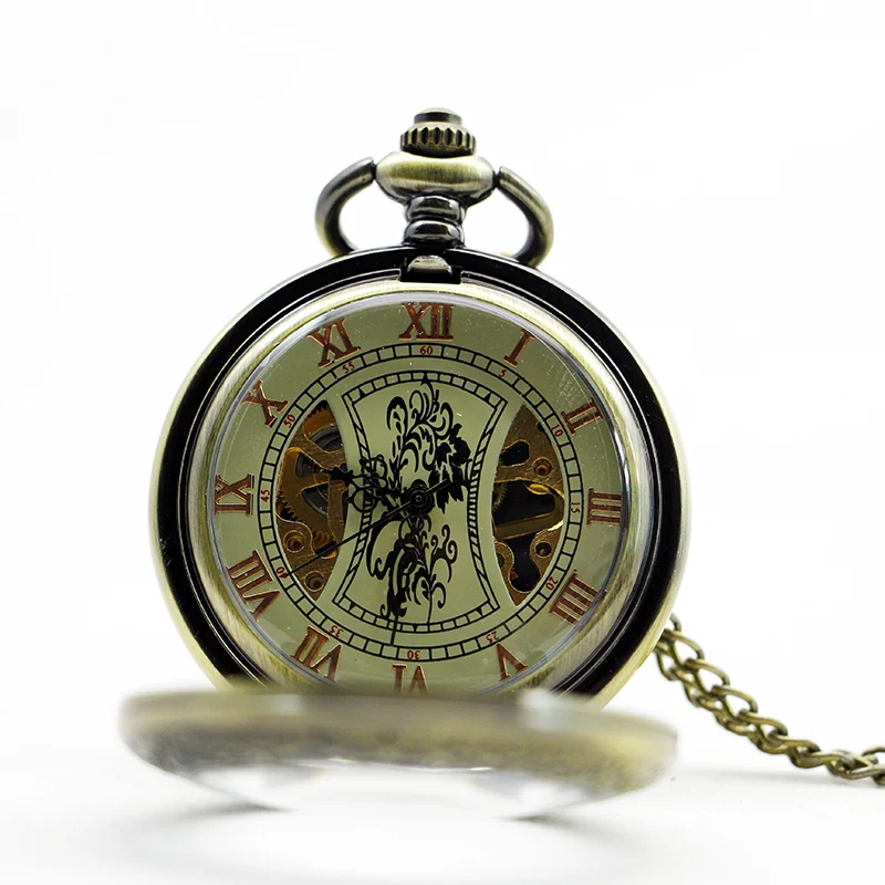 Fashion Mechanical Pocket Watch Carved Vintage Roman Numerals Display Belt Chain Pendant Clock Men's Ladies Gift