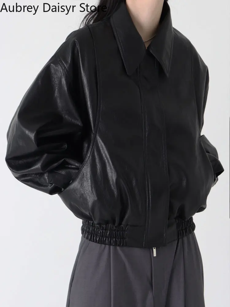 Streetwear Zipper Leather Jacket Women Winter Warm Fashion Loose Moto Biker Leather Jacket Outwear Soft Faux Leather Coats Women