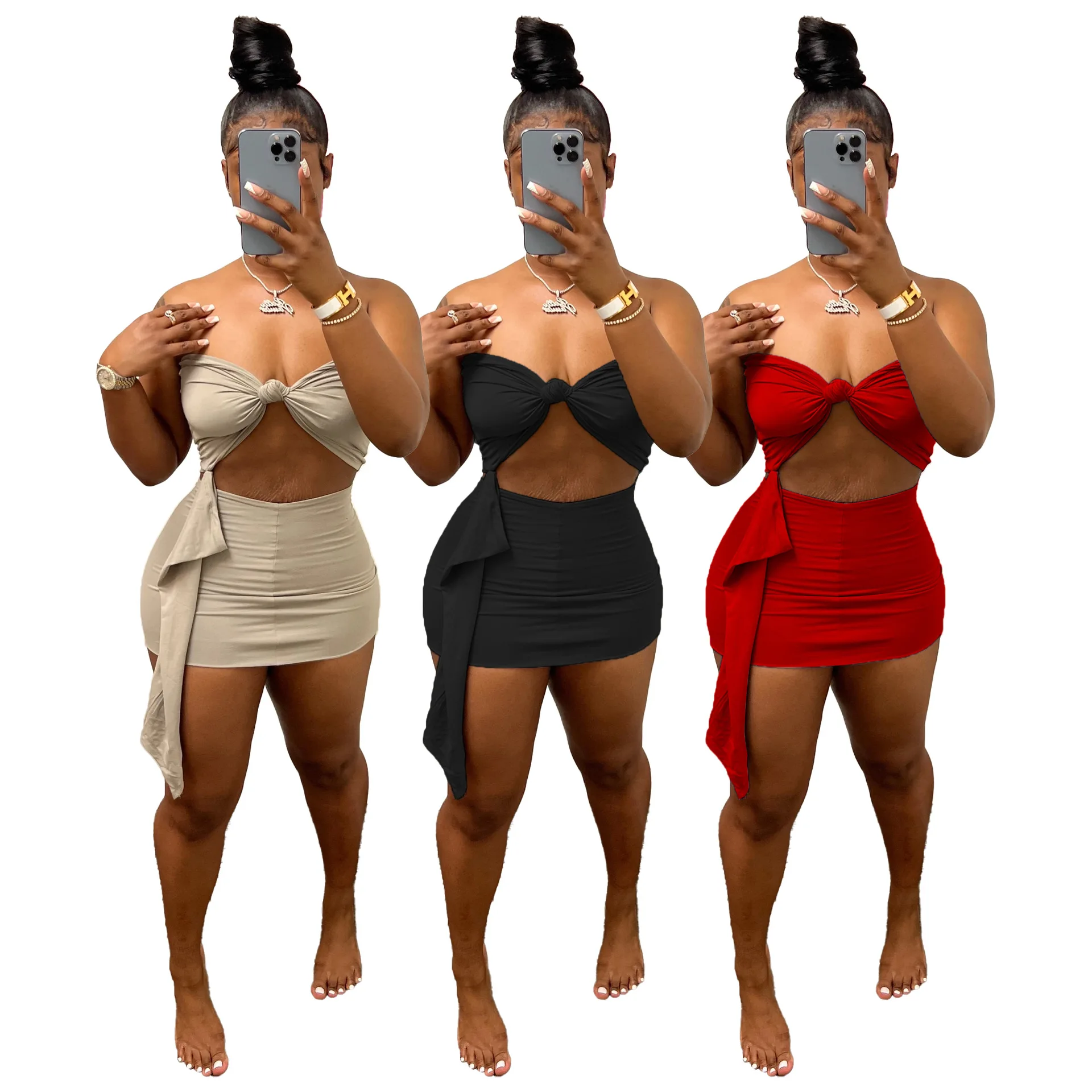 

Sexy Bra Strapless Skirt Sets Summer 2 Piece Club Outfits Women Side Strap Tube Crop Top and Mini Skirt Strapless Party Wear