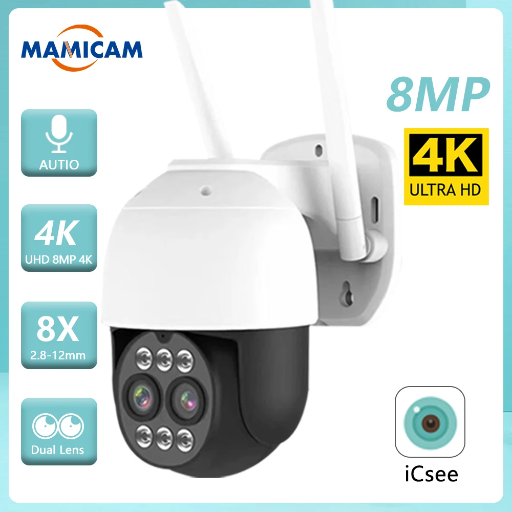 

4K 8MP PTZ WiFi Security Camera Dual Lens CCTV Video Surveillance Cameras Outdoor 4MP 8X Digital Zoom AI Tracking P2P IP66