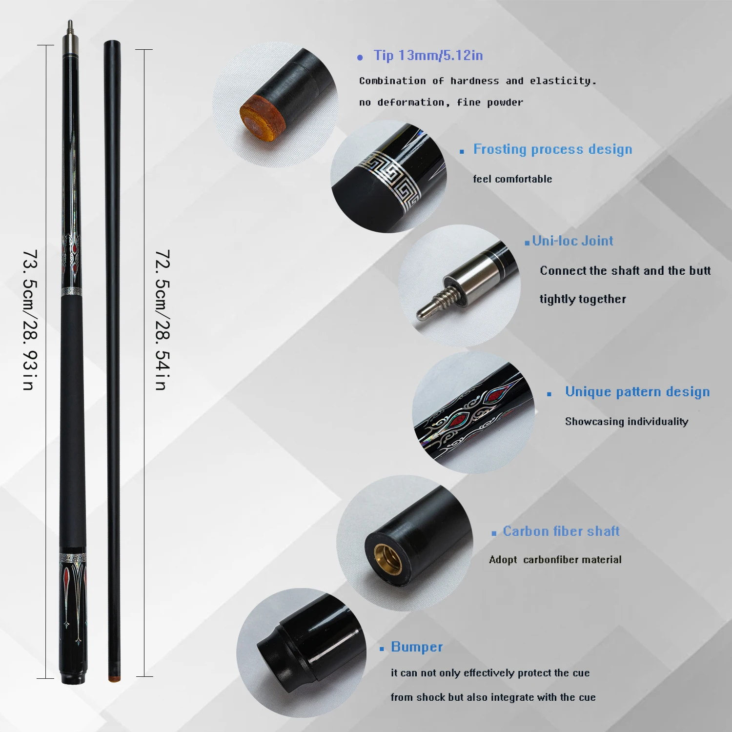 Профессиональный набор бильярдного кия из углеродного волокна 13 мм аксессуары