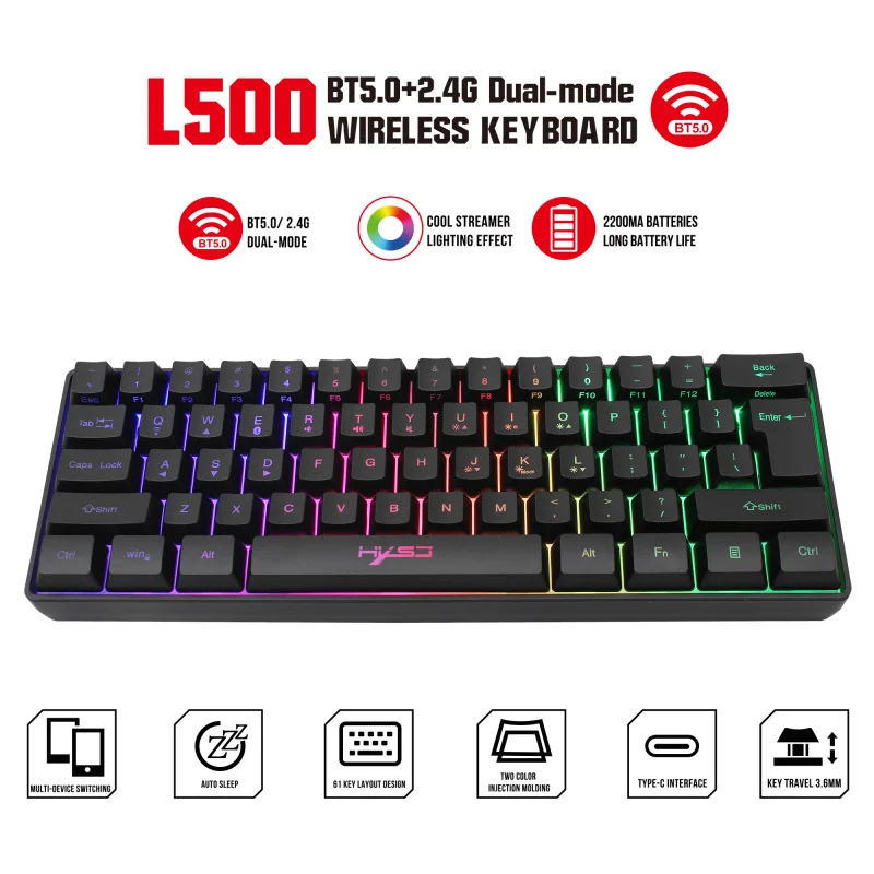 Клавиатура игровая беспроводная 61 клавиша Bluetooth 5 0 2 4 ГГц с RGB-подсветкой |