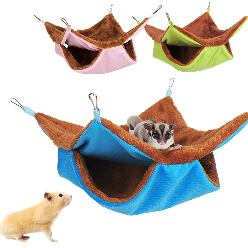 

Hamster Hammock Double-layer Plush Soft Winter Warm Hanging Nest Pets House Chinchilla Sleeping Bag Beds Guinea Pig Hamster Cage