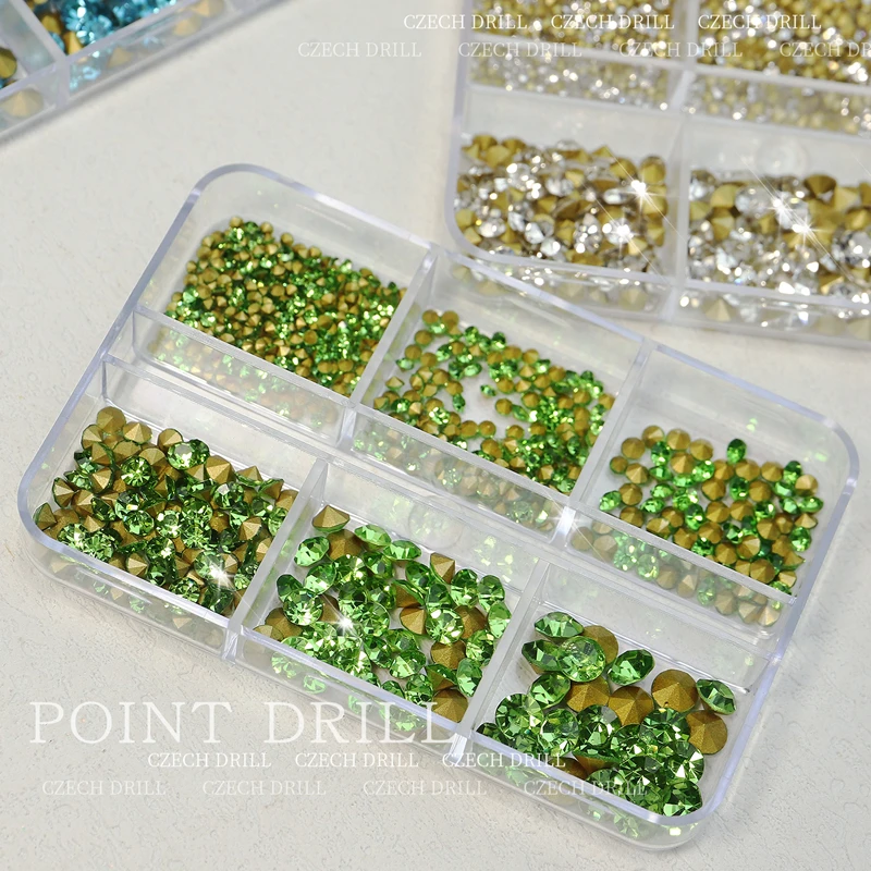 

6 Grid/set New Multi-Size Nail Art Rhinestone Gold Clear All Color Pointed Bottom Mixed Shape DIY Nail Art 3D Decoration