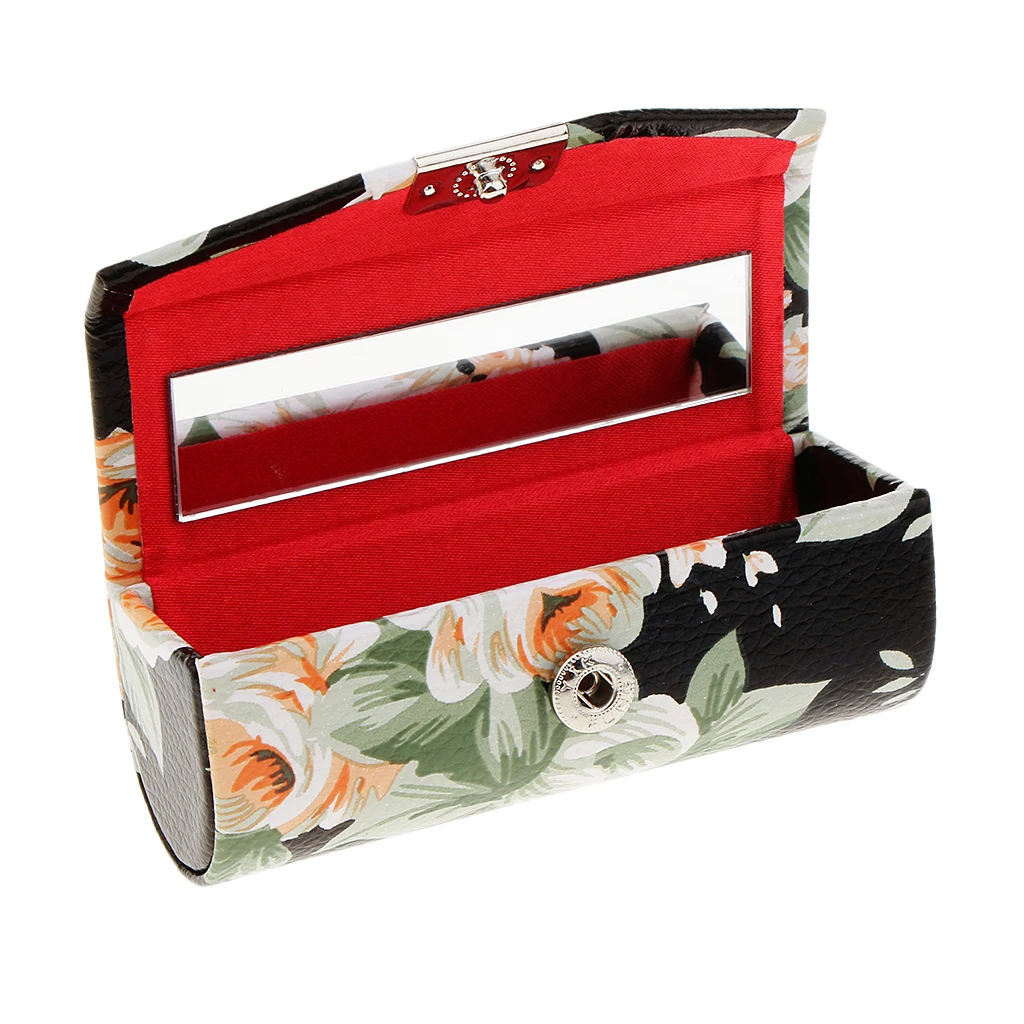 

PU Flower Pattern Double Case Holder W/ Mirror Closure Box