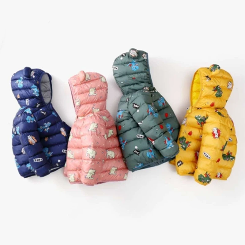 

Baby Boys Girls Long Sleeve Cartoon Dinosaur Down Jacket Winter Kids Baby Boy Girl Jacket Children Hooded Zipper Coat 1-5Yrs