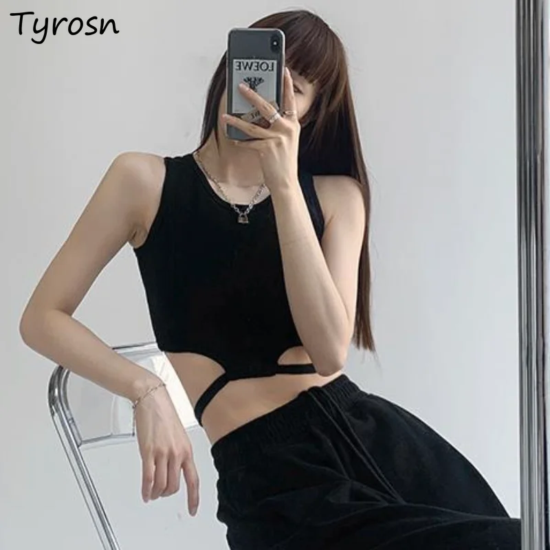 

Майка женская с вырезами, повседневный дизайнерский пикантный однотонный Удобный Универсальный простой летний топ в Корейском стиле для особых студентов