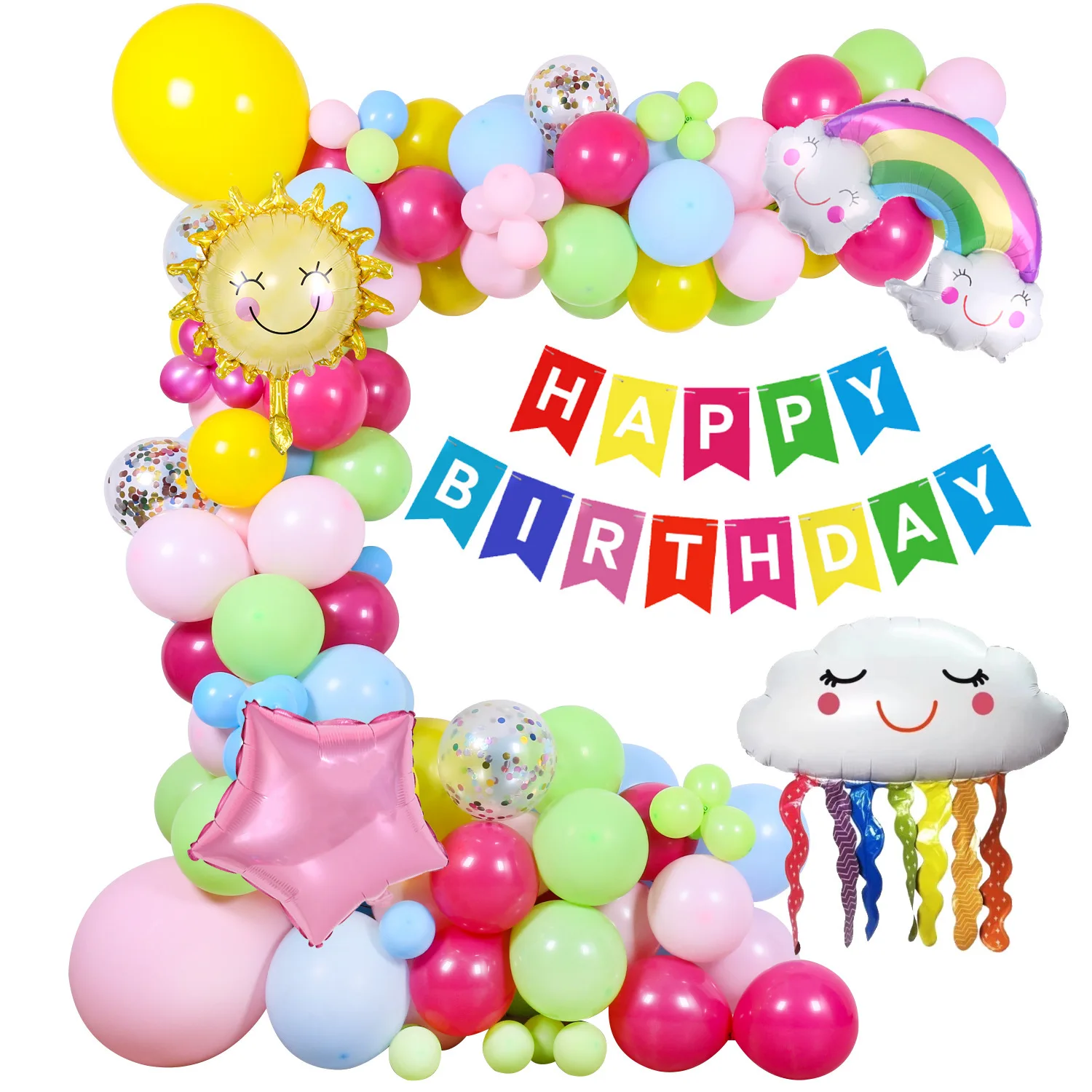 

117Pcs/set Rainbow Birthday Balloon Garland Arches Set Rainbow Cloud Sun Foil Ballon Kids Girls Happy Birthday Party Supplies