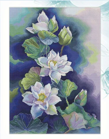 

The Lotus at Night 46-36 Cross stitch Handmade 14CT Counted Canvas DIY Cross-stitch kits Embroidery
