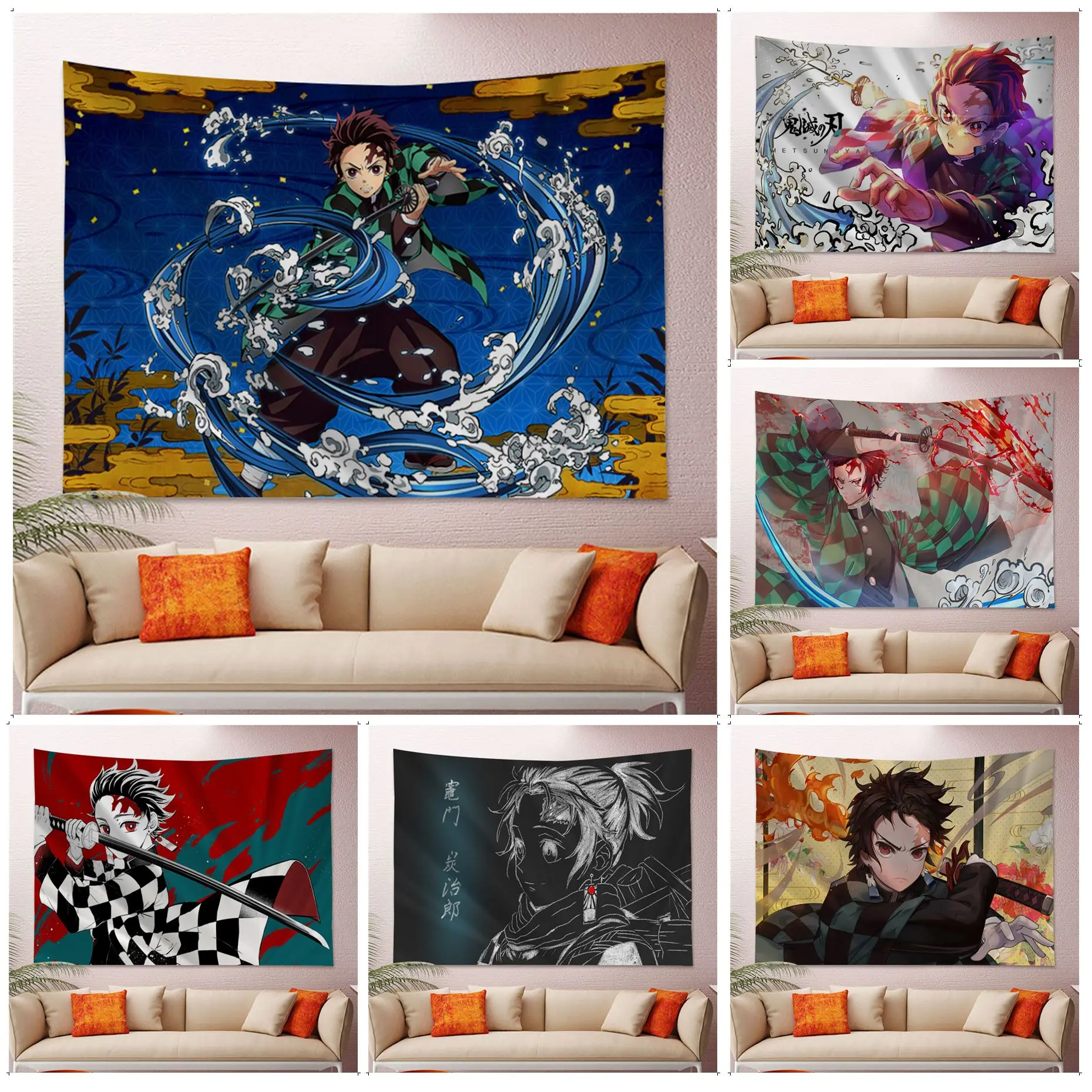 

BANDAI Anime Demon Slayer Kamado Tanjirou Printed Large Wall Tapestry Wall Hanging Decoration Household Kawaii Room Decor