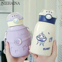 thermal cups astronaut straw 304 stainless steel water bottle for children going out water bottle keeps cold and heat